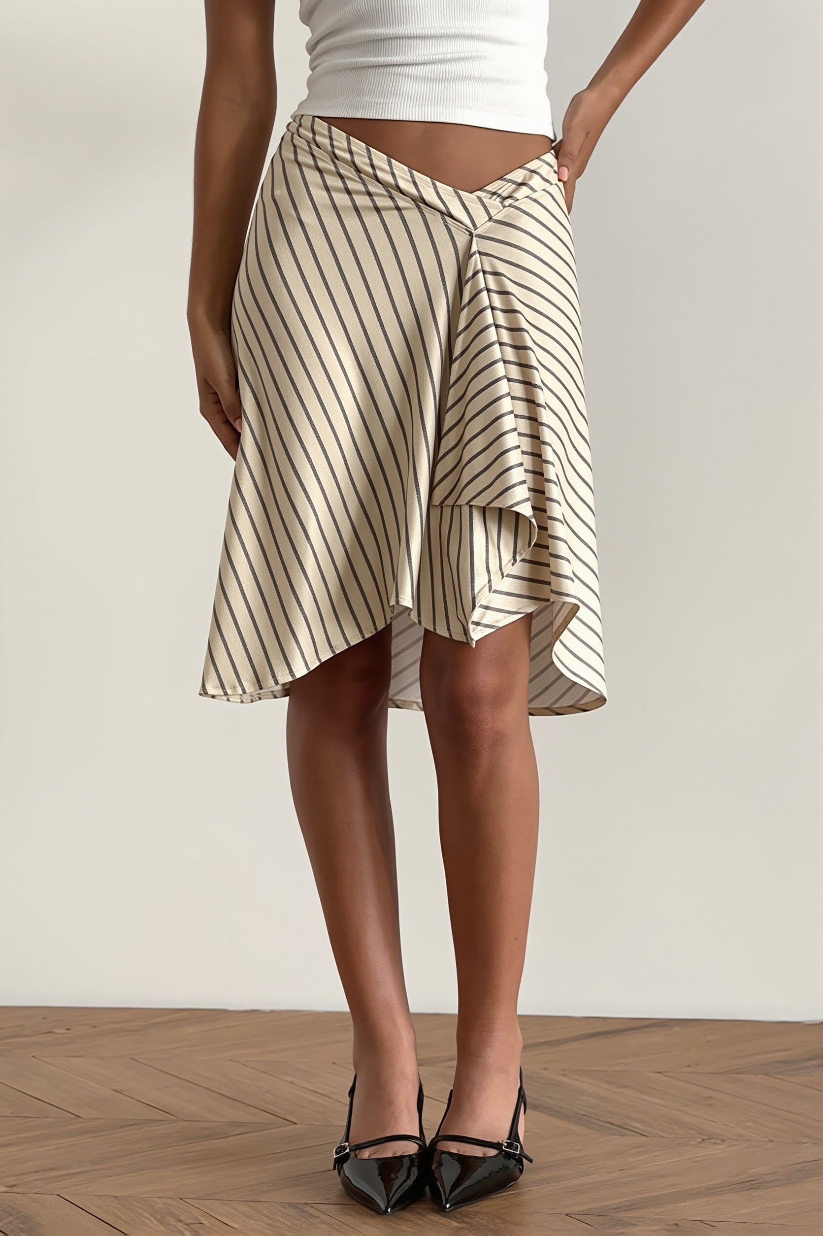 Striped Irregular Midi Skirt