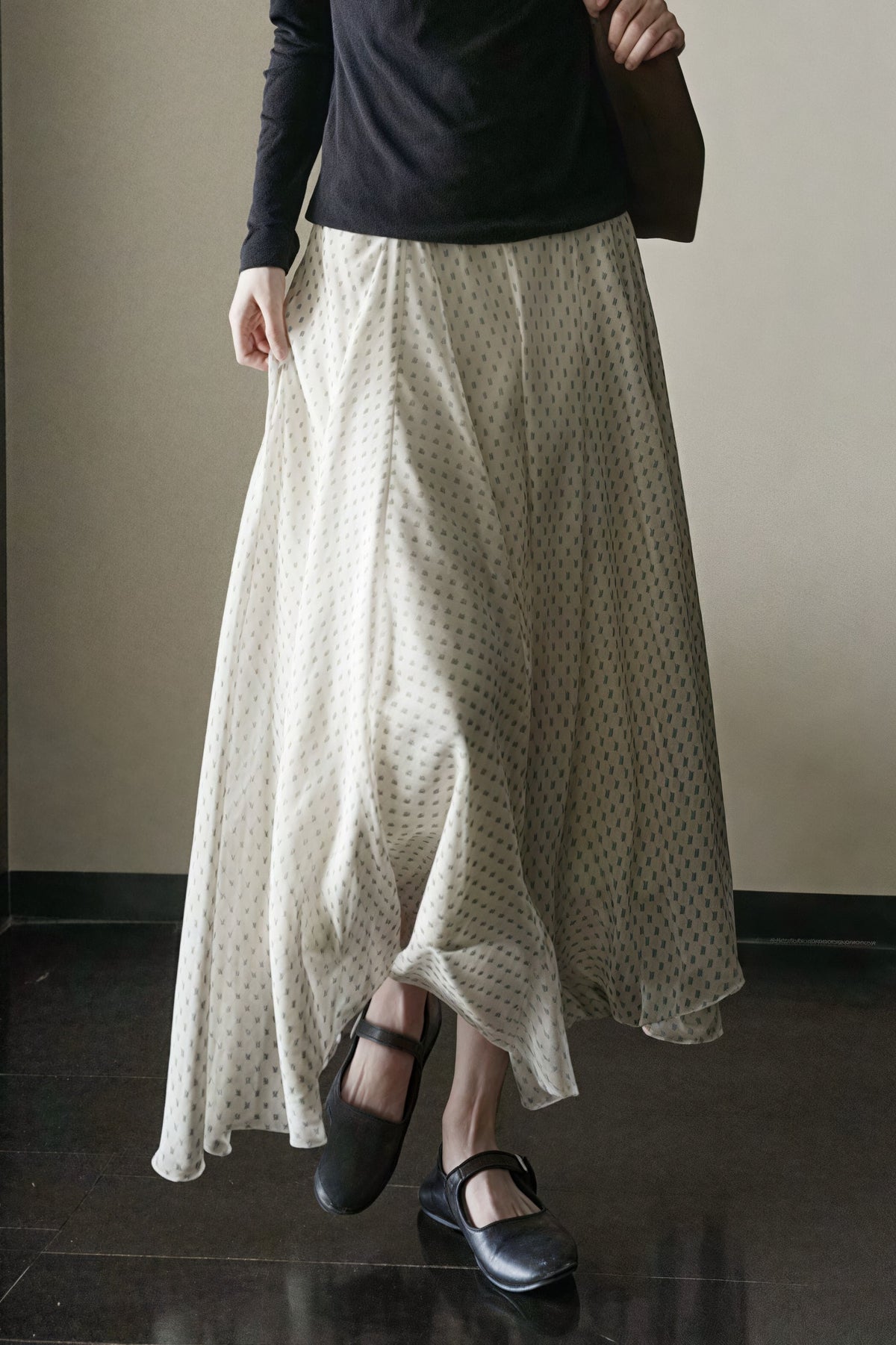 Draped Polka Dot Maxi Skirt