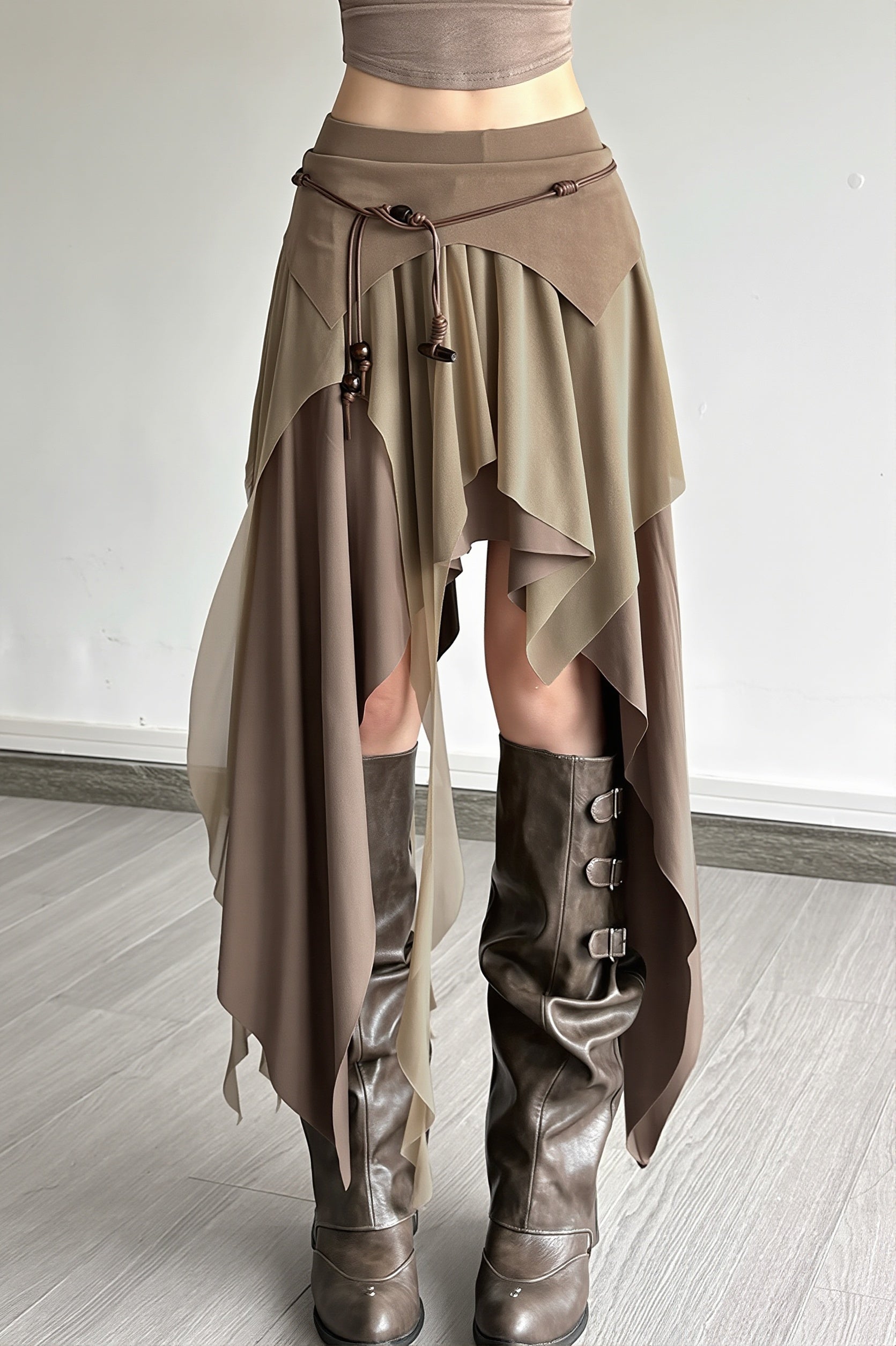 High-Waist Layered Split Skirt