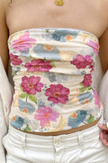 Floral Color-Block Strapless Blouse