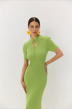 Knitted Round-Neck Short-Sleeve Bodycon Maxi Dress
