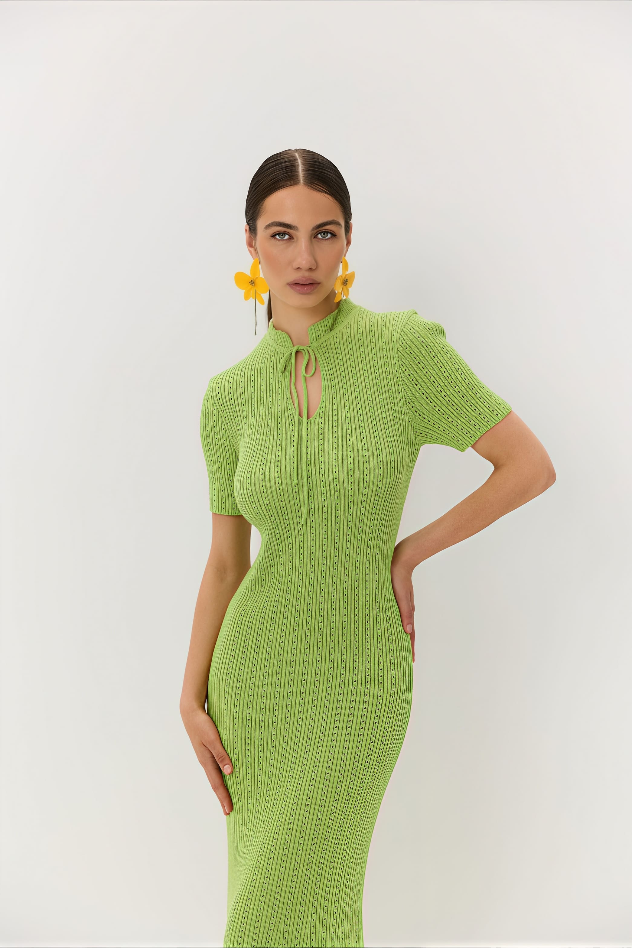 Knitted Round-Neck Short-Sleeve Bodycon Maxi Dress