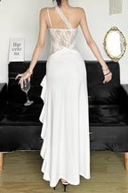 Lace-Patch Sheer Mini Dress