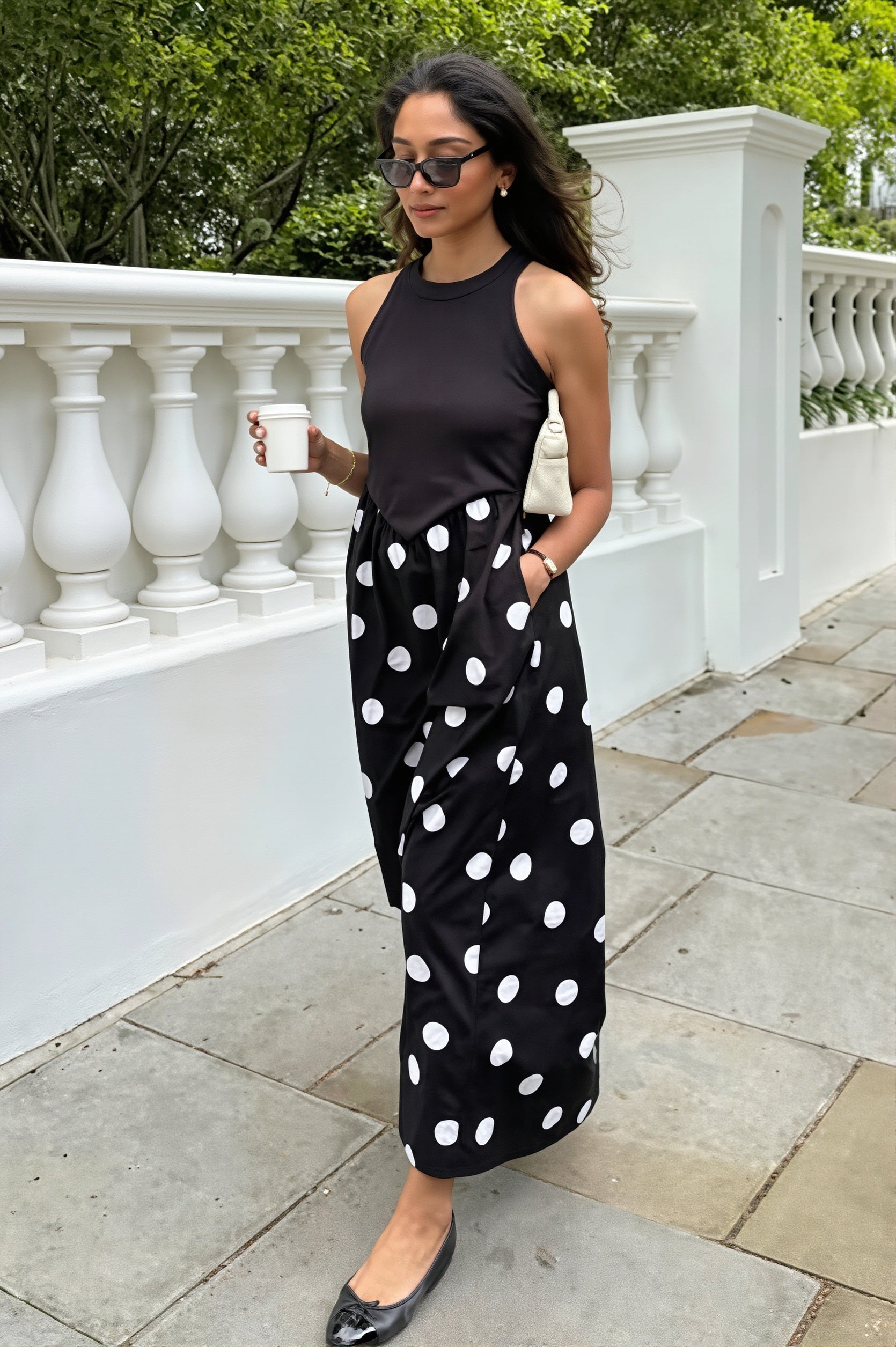Polka Dot Patchwork Casual Maxi Dress