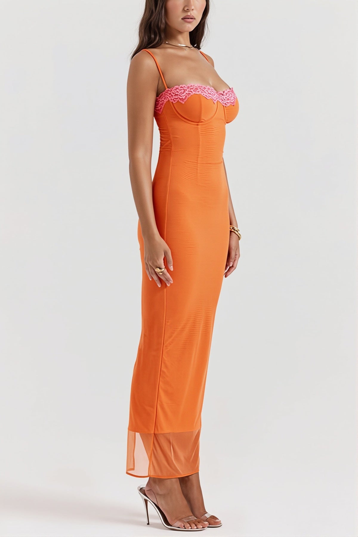 Lace-Trim Wrap Cami Maxi Dress