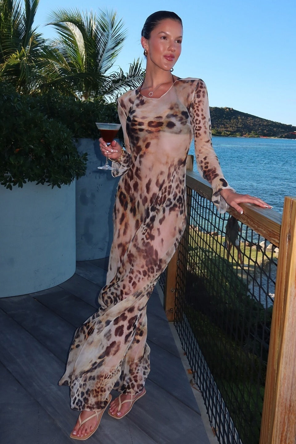 Leopard Long-Sleeve Bodycon Maxi Dress