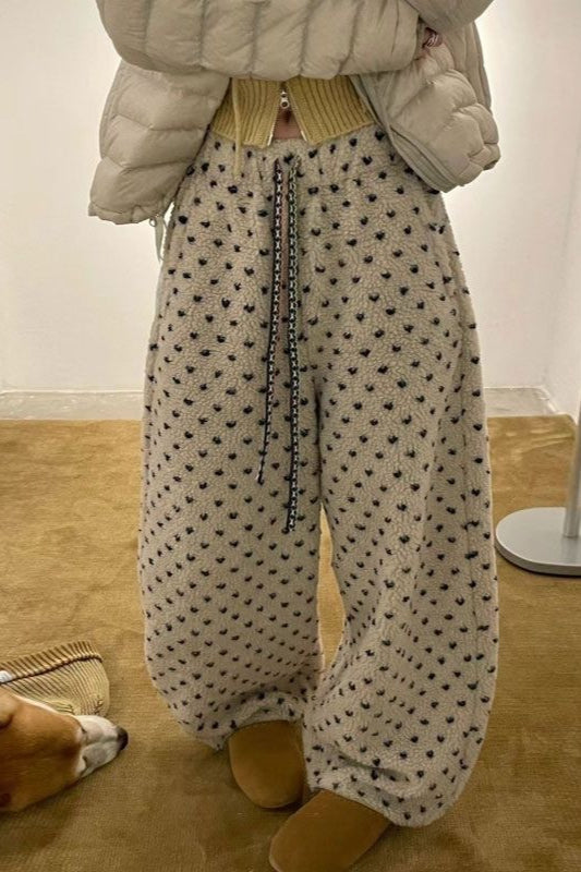 Polka Dot Fleece Drawcord Pants