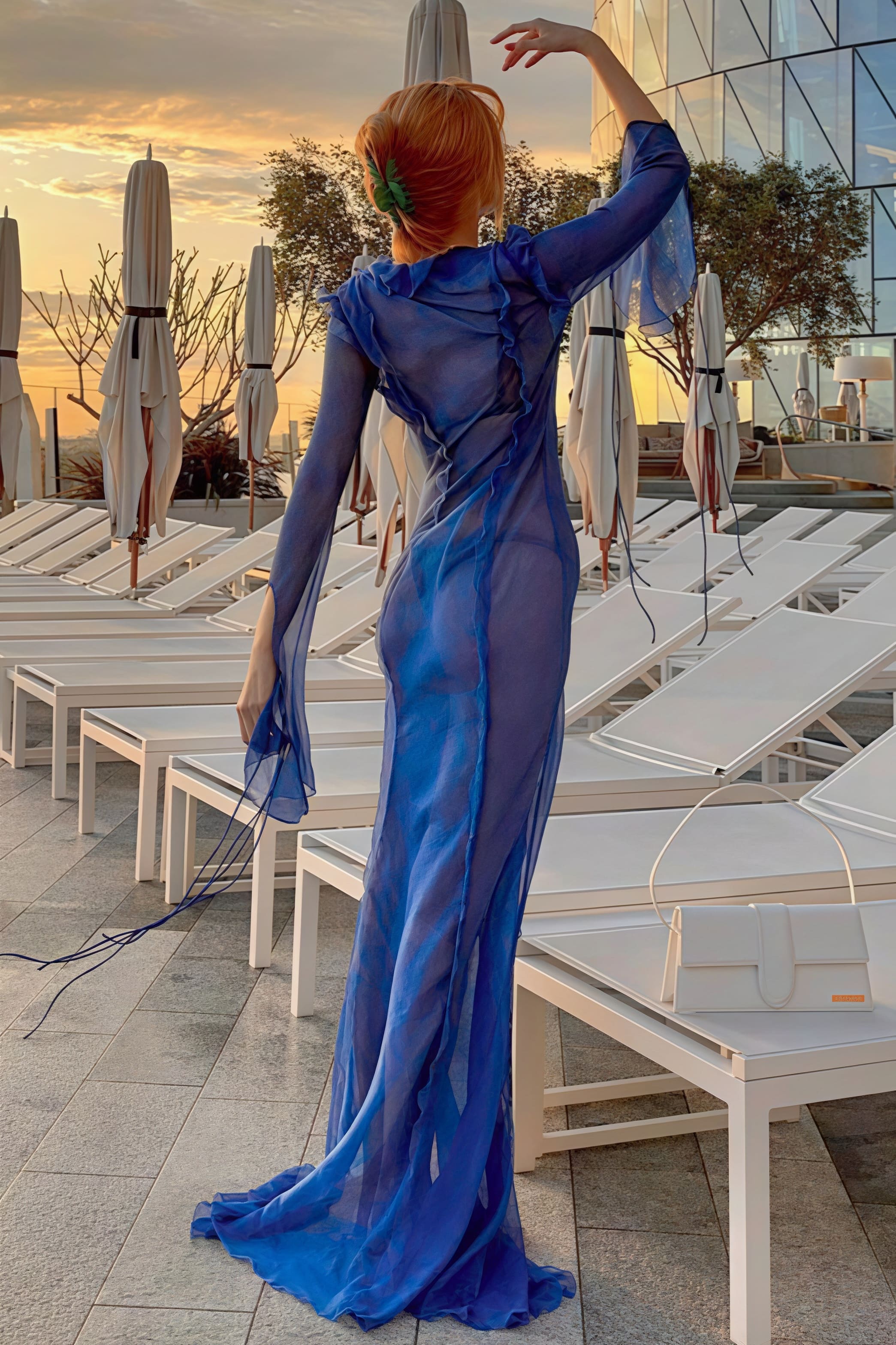 Sheer V-Neck Wrap-Tie Slit Maxi Dress