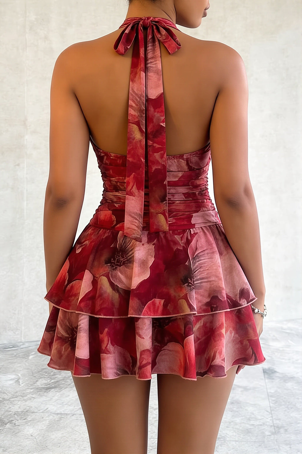Floral Halter-Tie Mini Dress