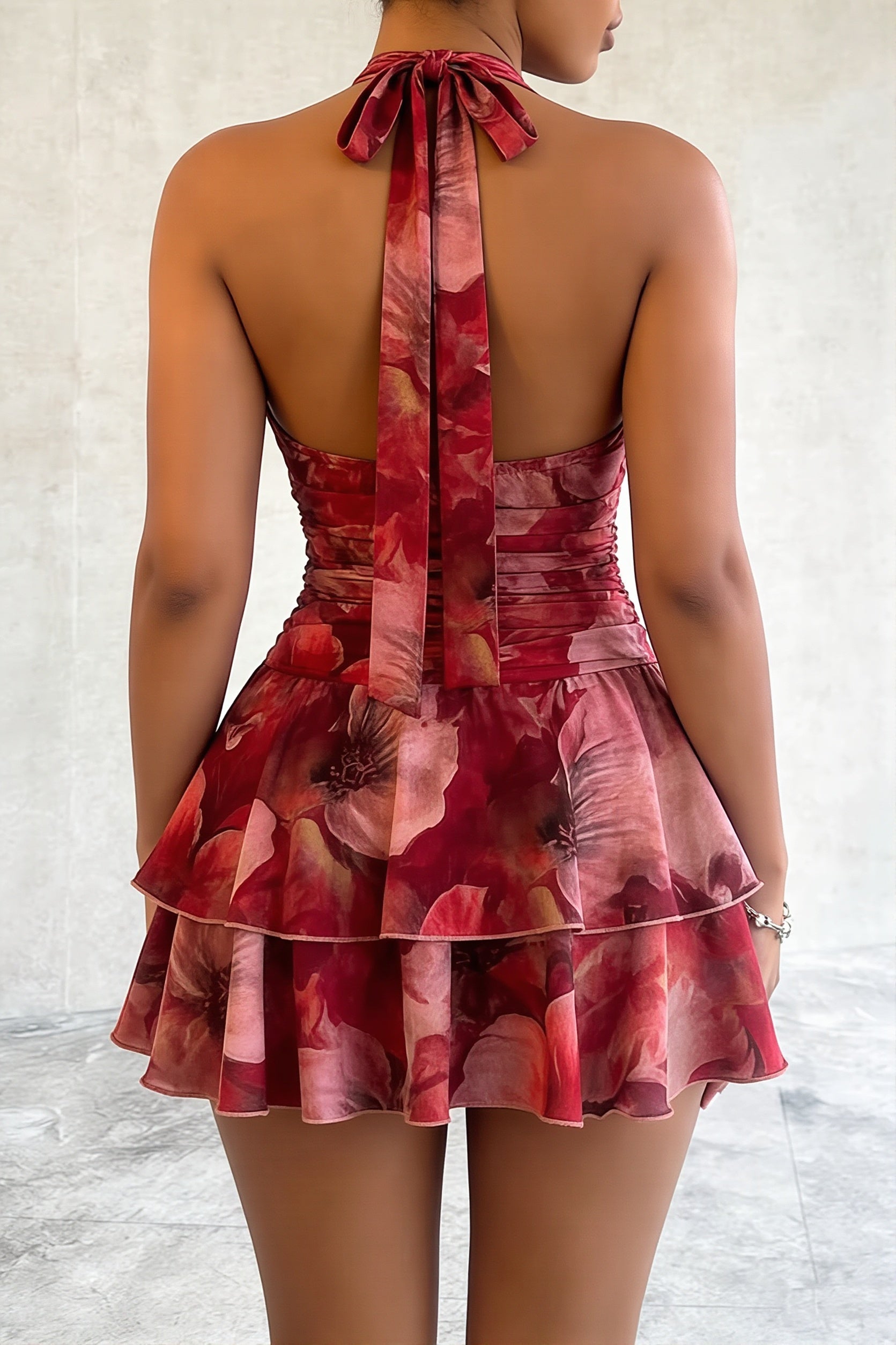 Floral Halter-Tie Mini Dress