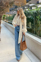 Sheer Lace Tie Long-Sleeve Blouse