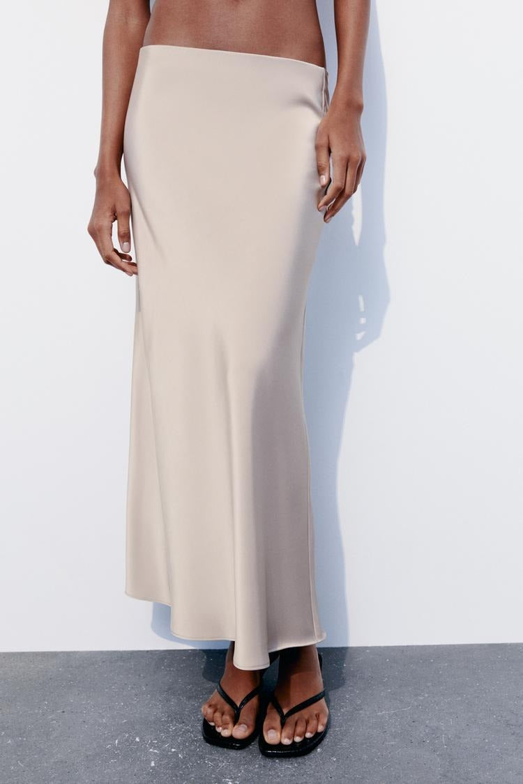 Satin High-Waist Straight Midi Skirt