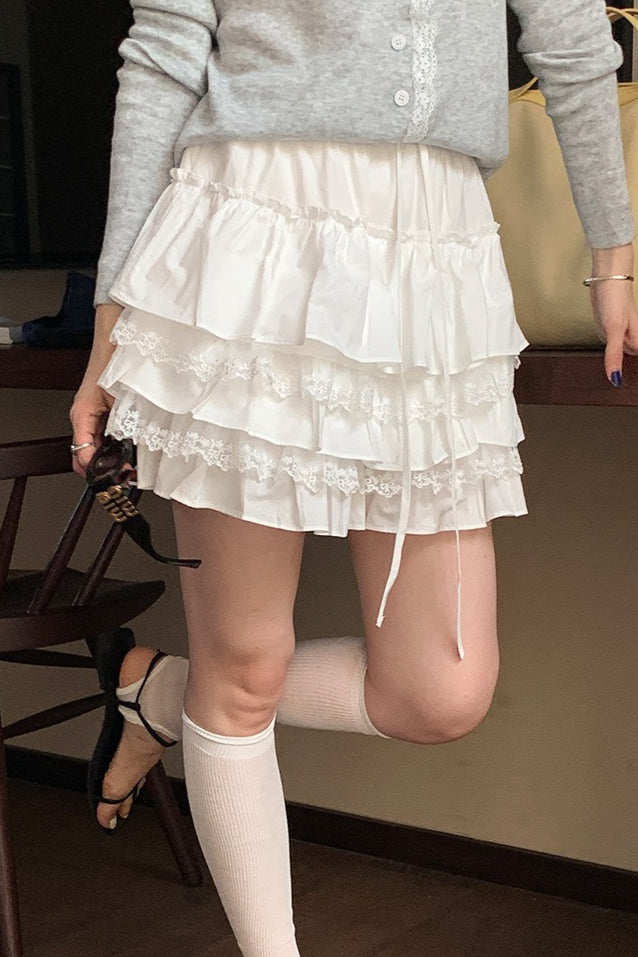 Tiered-Ruffle High-Waist Mini Skirt