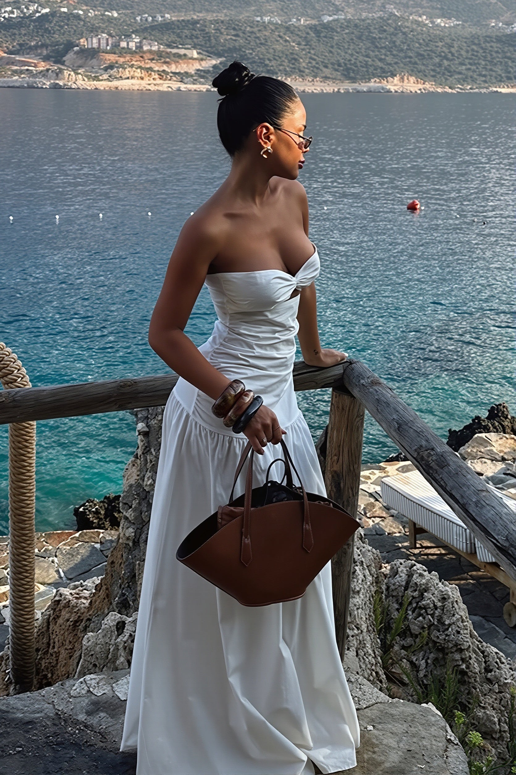 Solid Cutout Bandeau Maxi Dress