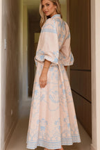 Linen Puff-Sleeve Boho Dress