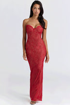 Lace Sheer-Shawl Bandeau Maxi Dress