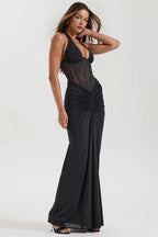 Tie-Back Ruched Bodycon Maxi Dress