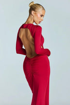 Backless Metal-Detail Round-Neck Maxi Dress