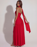 Serena Red Strapless Crepe Maxi Dress