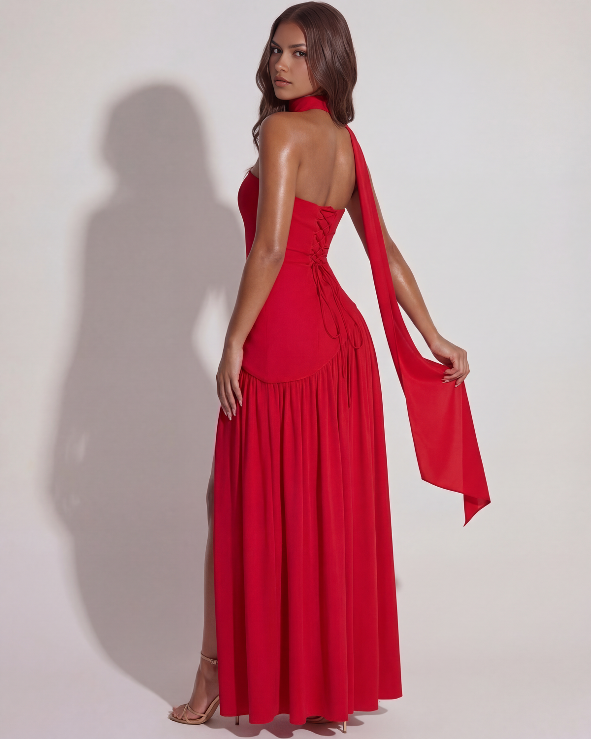 Serena Red Strapless Crepe Maxi Dress