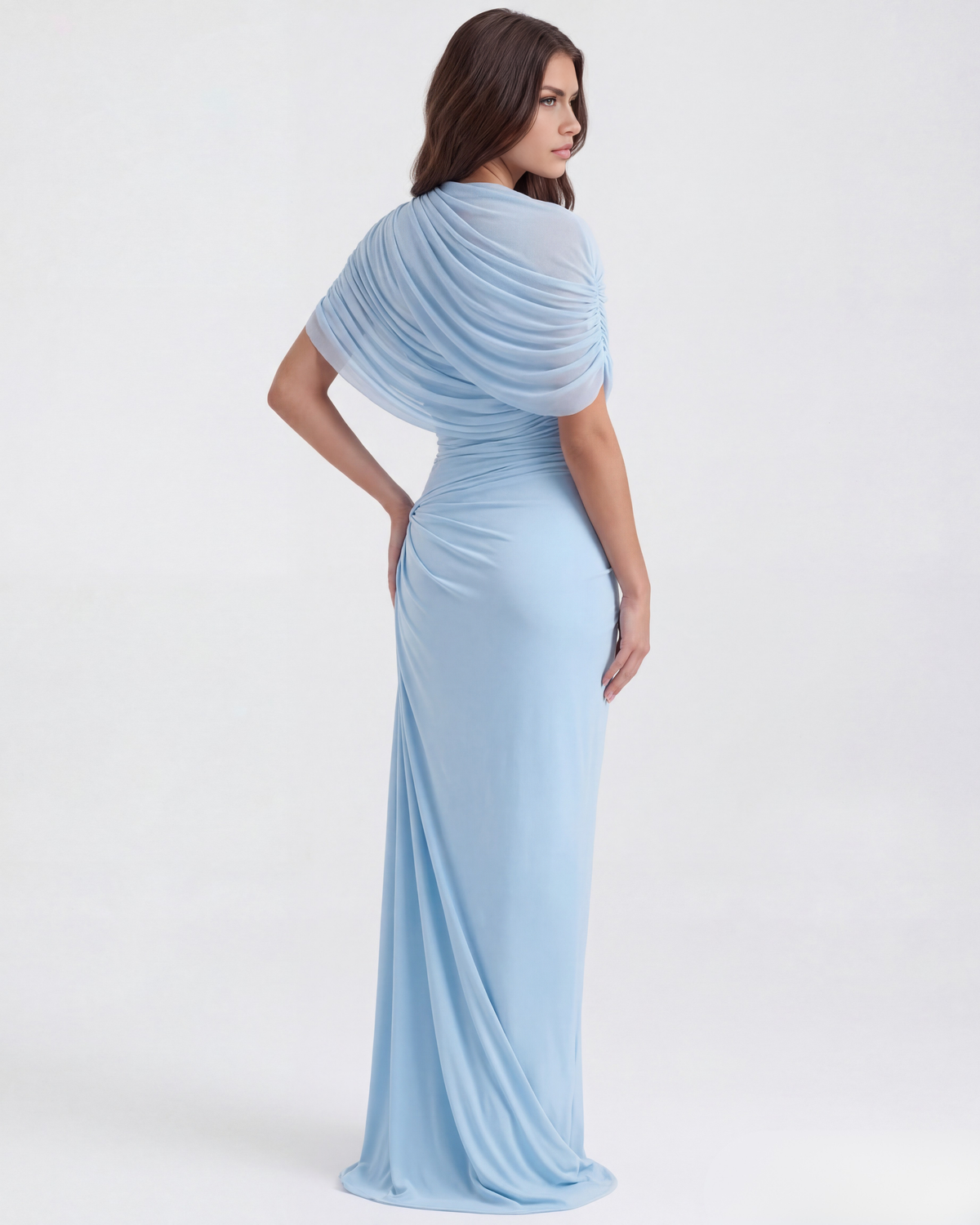 Camilla Blue Draped Shawl Maxi Dress