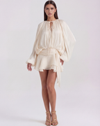 Giovanna Cream Long-Sleeve Mini Dress