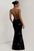 3D-Applique Tie-Back Prom Dress