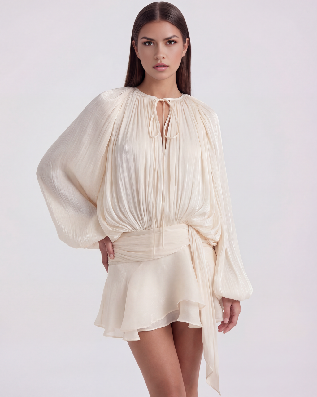 Giovanna Cream Long-Sleeve Mini Dress