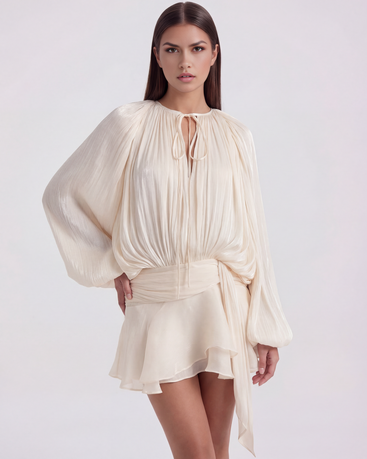 Giovanna Cream Long-Sleeve Mini Dress