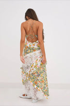 Floral Lace-Patchwork Ruffle Cami Maxi Dress