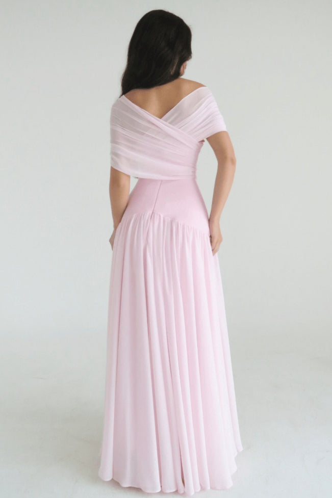 Soft-Pink Cross-Front Maxi Dress