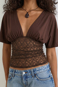 Batwing Lace-Splice Blouse