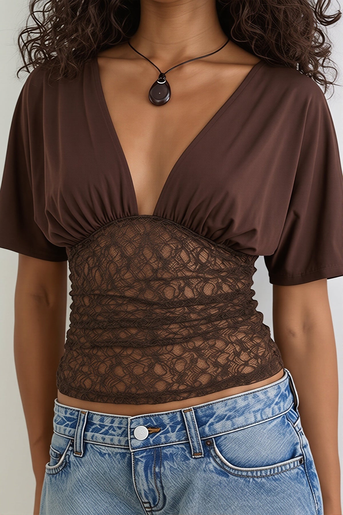 Batwing Lace-Splice Blouse