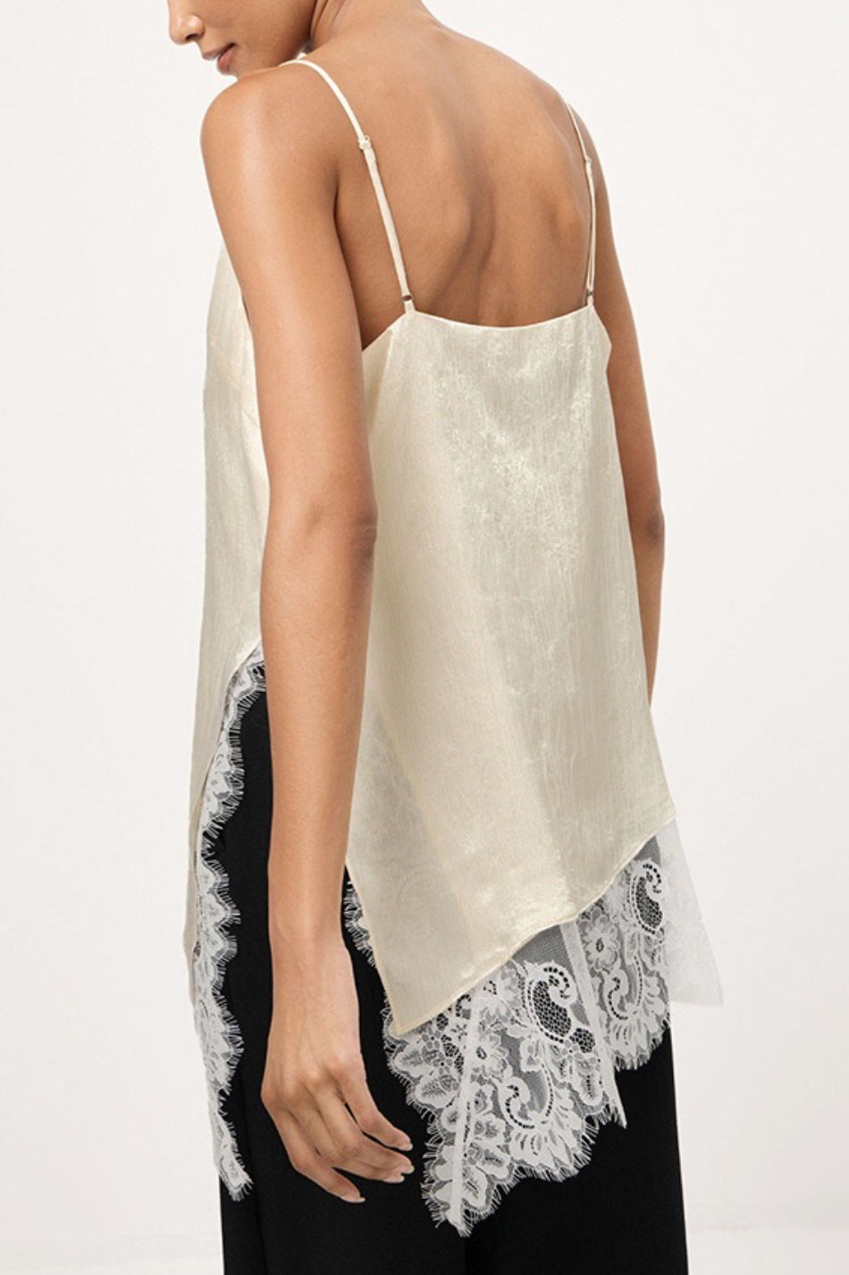 V-Neck Lace-Trim Patchwork Cami Top