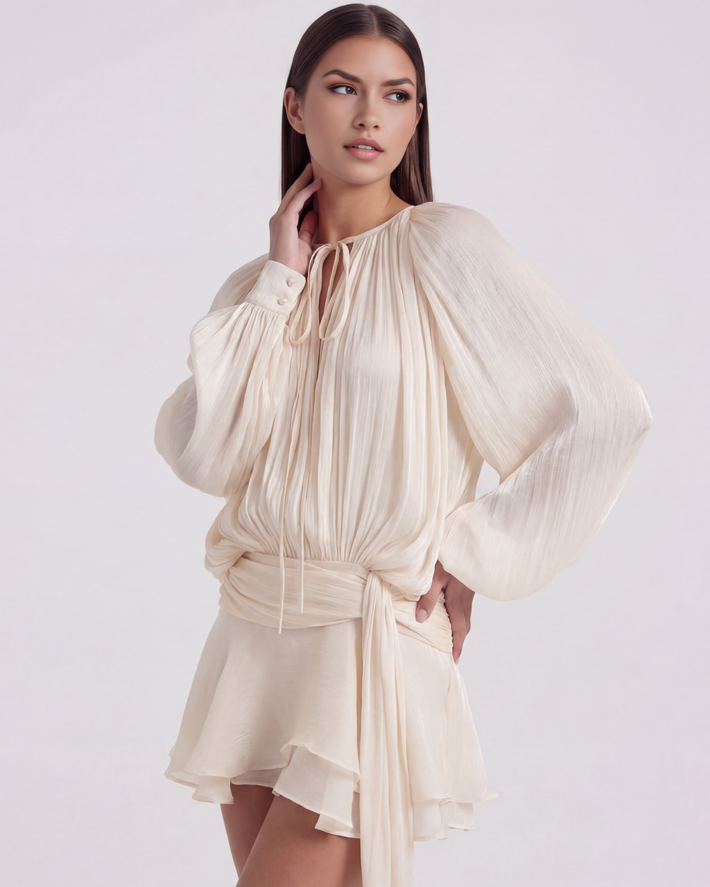 Giovanna Cream Long-Sleeve Mini Dress