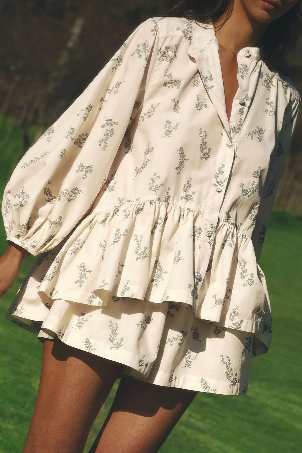 Floral Puff-Sleeve Two-Piece Set