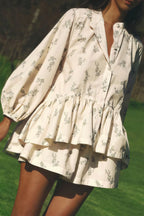 Floral Puff-Sleeve Two-Piece Set