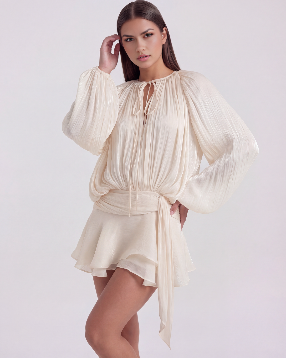 Giovanna Cream Long-Sleeve Mini Dress