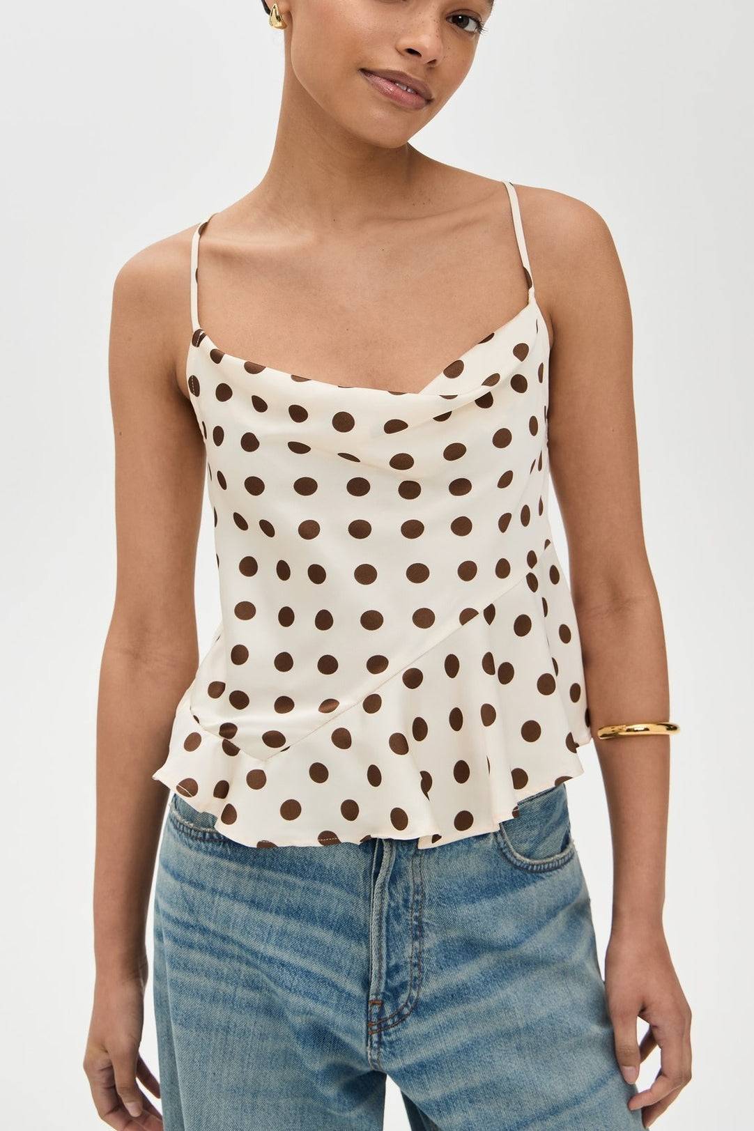 Polka Dot Ruffle Tie-Back Cami Top