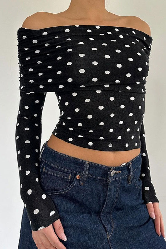 Polka Dot Off-Shoulder Crop Top