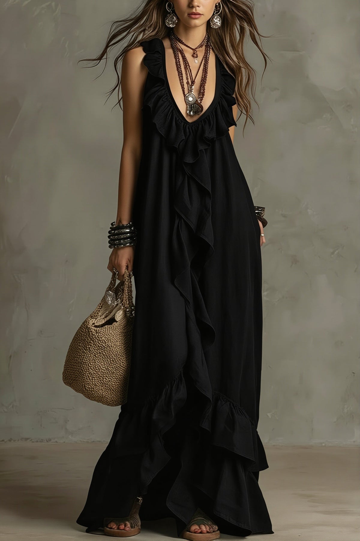 Ruffle Sleeveless Boho Dress