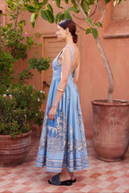 Artistic-Print Linen Maxi Dress