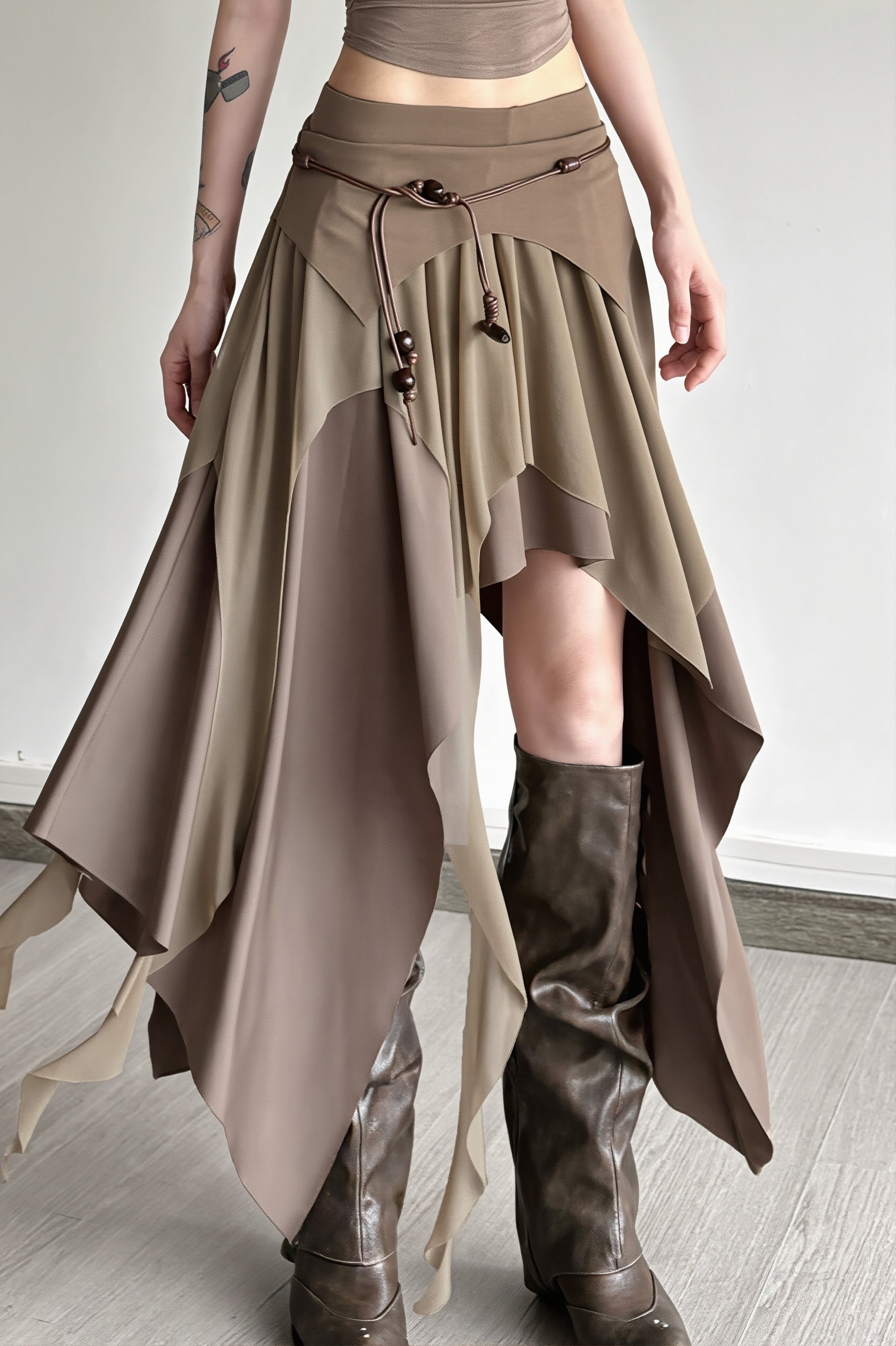 High-Waist Layered Split Skirt