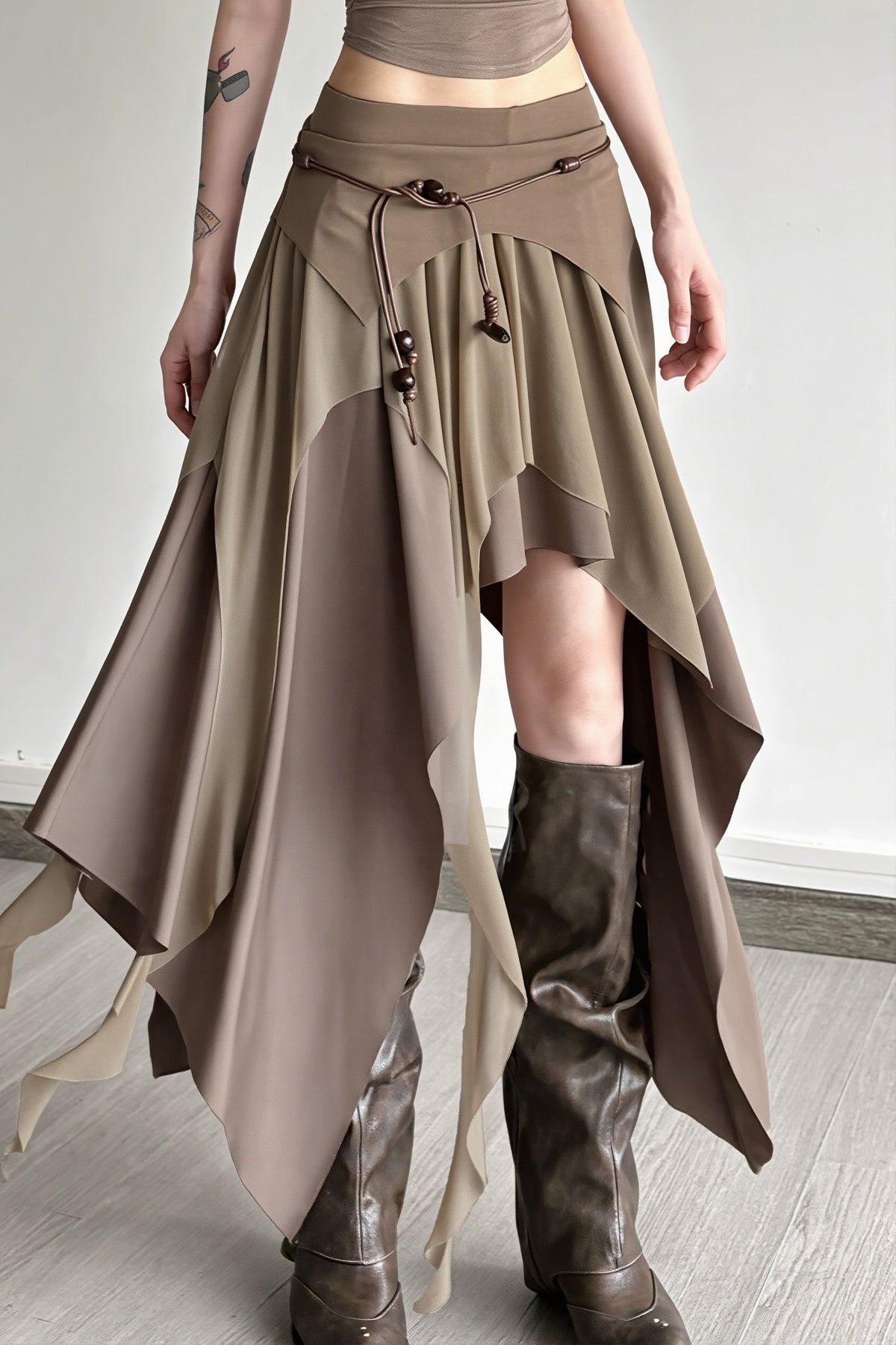 High-Waist Layered Split Skirt
