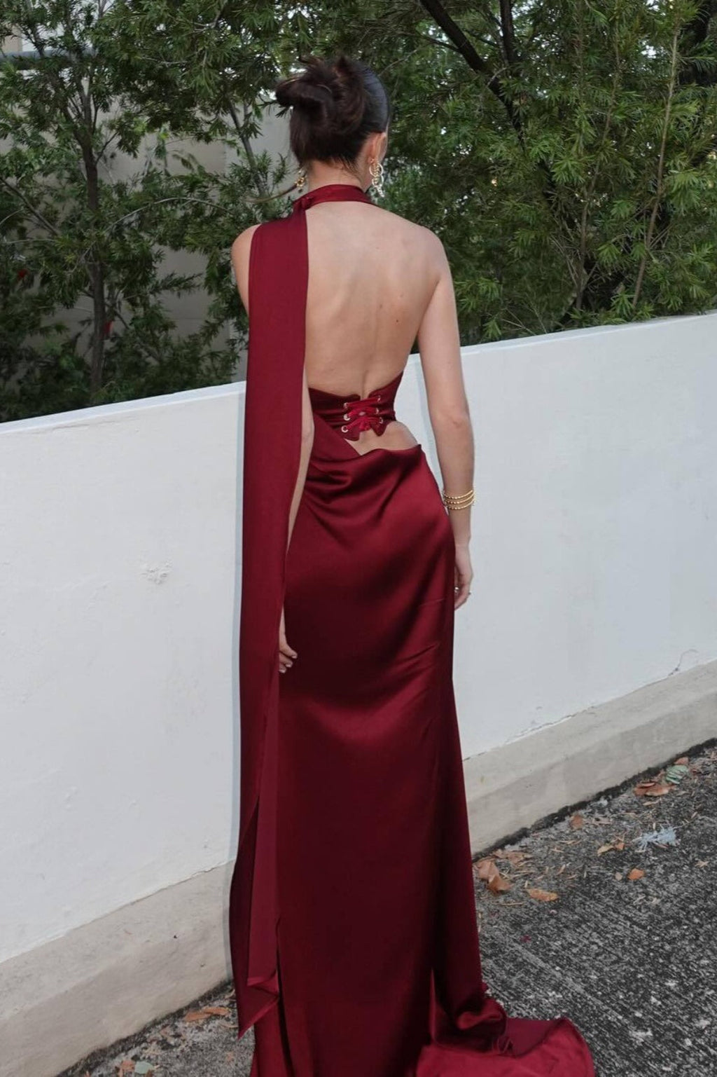 Satin Halter Solid Prom Dress