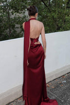 Satin Halter Solid Prom Dress
