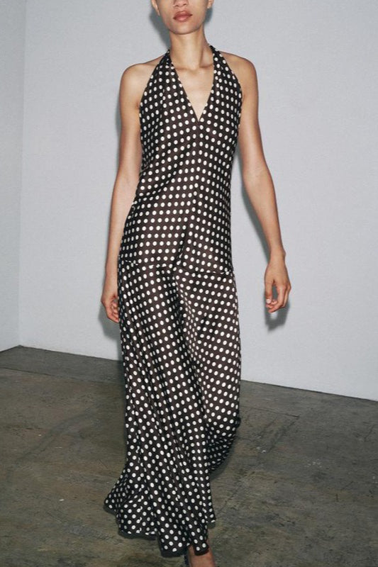 Polka Dot Halter-Neck Maxi Dress