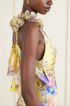 Floral Ruffle-Strap Backless Maxi Dress