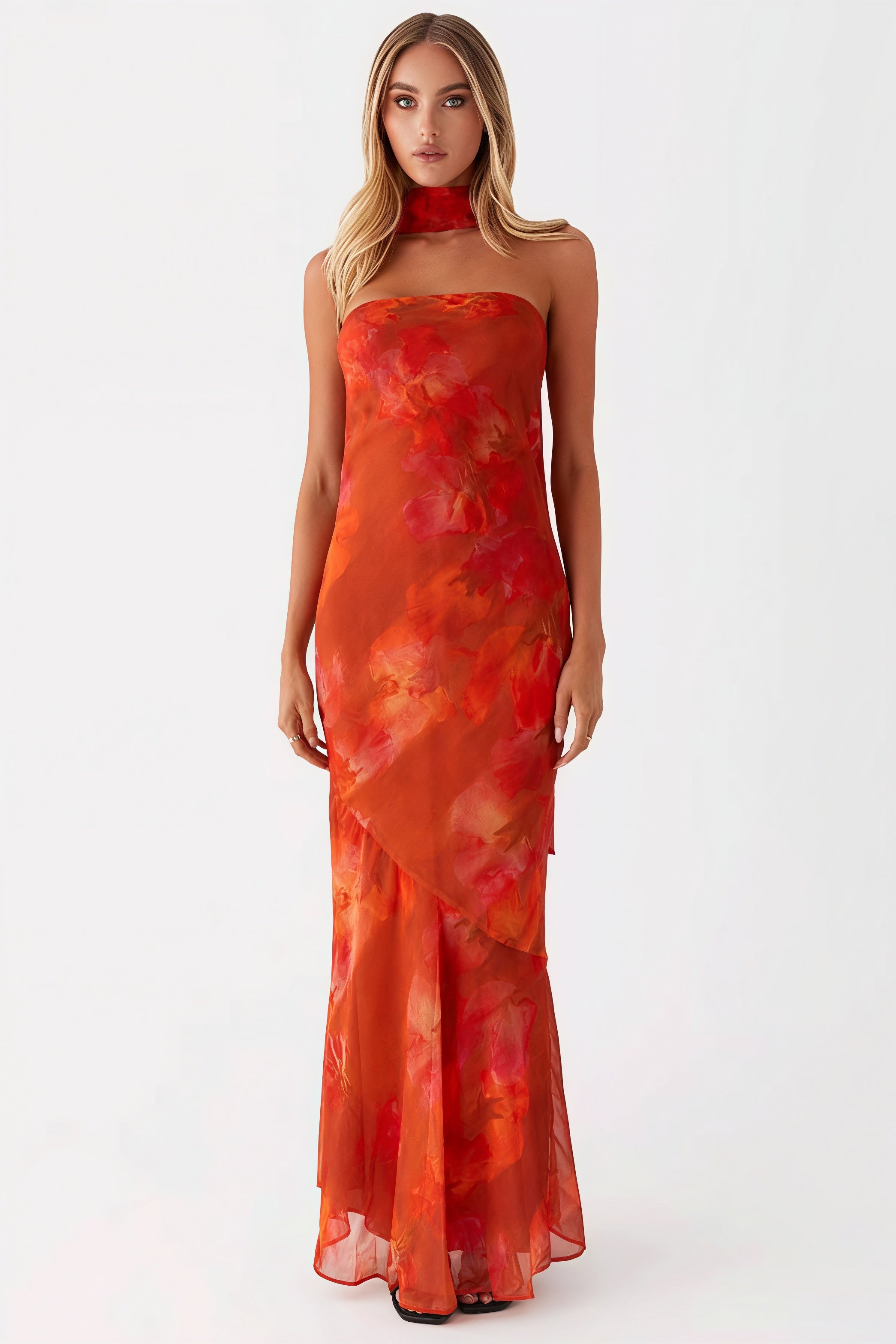 Floral Tie Fishtail Maxi Dress