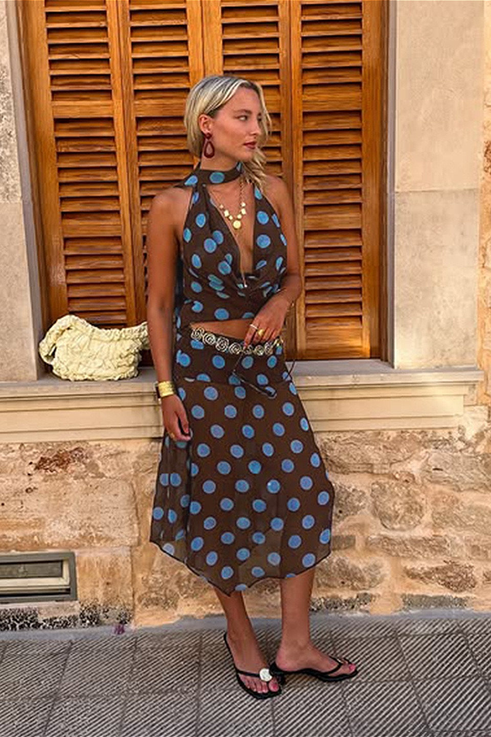 Polka Dot Color-Block Mesh Set